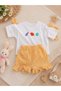 Girl's Shell Embroidered Shorts Set White T-Shirt Yellow Plaid Shorts Summer 2-Piece Set - 2