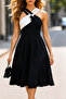 New Season Women's Front Cross Stripe Detailed Block Patterned Flared Midi Diver Dress - 3