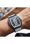 Apex X TR6603 Automatic Skeleton Watch White Silicone Strap Blue Silver Tonneau Dial 5ATM Water Resistant - 7