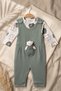 Nafitto Baby Sage Green Waffle Knit Teddy Bear Salopet and Patterned Bodysuit Set - Cotton Texture 3-9 Months - 4