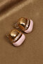 Pink Enamel Gold Color Modern Earrings with Stones in the Middle