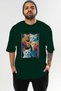 For the Love of Cats 20 Front Cat Printed Green Oversize T-Shirt 100% Cotton Unisex Cat Lover Premium Design - 2