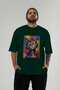 For the Sake of Cat 61 Front Cat Printed Green Oversize T-Shirt 100% Cotton Unisex Cat Lover Premium Design - 5