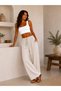 Women's Fabric Embossed Detailed Loose-Fitting Trousers with Wide Legs and Lace-Up Front, Stylish Twist Detail - 6
