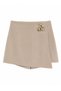 1014 Women's High Waist Asymmetrical Cut Shorts Skirt with Gold Accessory Detail Beige - 2
