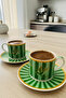 Piegon 2-Piece Coffee Cup Set – Porcelain Turkish Coffee Cup Set Stylish Presentation Green 90 ml - 2