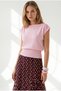 Women's Pink Boat Neck Belted Waist Seasonal Cotton Blouse Blz-19003388 - 5