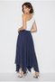 Women's Navy Blue Elastic Waist Crush Effect Lined Flounce Long Skirt De261022 60286318 - 5