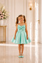 Shedress Aqua Green Satin Girls' Dress - Special Occasion Dress with Giant Bow on the Chest and Corset Look