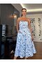 Blue Strapless Dress with Pockets - 2