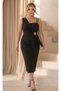 Women's Plus Size One-Shoulder Strap Detailed Waist Brooch Flexible Midi Evening Dress 28000 - 6