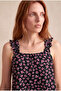 Women's Black / Pink Floral Patterned Relaxed Fit Square Neck Ruffle Strap Blouse Melina - 3