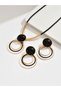 Gold Tone Geometric Pendant Necklace and Earrings Set - 4