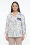 Women's Abstract Patterned Denim Trim Adjustable Sleeve Seersucker Plus Size Shirt - 2