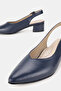 Women's Navy Blue Genuine Leather Heeled Shoes, Size 35-41 - 3