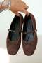 Nina Bow-Tied Suede Ballerinas with Belted Top, Brown