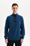 Ar-Ma Men's Half Zipper Sweatshirt Basic Without Print Without Pockets Regular Fit Carbon Brushed Thessaloniki K30554