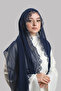 Navy Blue Nikah Namaz Hijab Shawl Chiffon Beaded Laced 202131_02