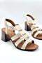Elastic Metal Buckle Detailed Heeled Shoes Women's Sandals Beige