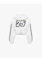 Long Sleeve Hooded Zipper Crop Sweatshirt with Printed Corset Detail - 3
