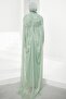 Water Green Capelet Evening Dress with Drawstring Stones on the Front - 5