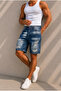 Men's Ripped Detailed Blue Denim Jean Shorts Ke-486 - 3