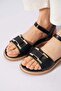 Desrat Front Stripe Stone Buckle Women's Sandals Black Skin - 5