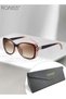 Womens Polarized Oval Sunglasses UV400 Protection Transparent Brown PC Frame Fashion Anti Glare Sun Shades with Glasses Case 60mm