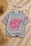 Girl's 67 Printed Cotton Lycra Gray Color Oversize T-Shirt