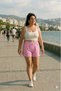 Pink with White Star Pattern, Elastic Waist, Flexible Milan Summer Shorts - 2