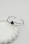 Silver Color Black Clover Figured Stone Women's Handcuff Bracelet - 4