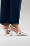 Women's Silver Metallic Pointed Toe Open Back 8 cm Goblet Heeled Shoes Hary - 8