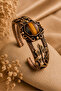 Women's Tiger's Eye Stone Copper Bracelet with Leaf Figure, Authentic Design, Adjustable Stylish Bracelet