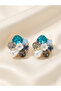 Blue Shiny Stone and Pearl Flower Detailed Earrings