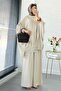 Premium Linen Trouser Set with Gathered Side Sleeves - Natural