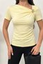 Women's T-Shirt Short Sleeve Asymmetrical Collar Gold Buckle Detailed Gathered Stylish Cotton Blouse - 3