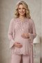 Women's Powder Lace New Season Special Design Long Sleeve 3-Piece Maternity Pajama Set with Dressing Gown