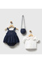 Baby Girl Denim Romper Jumpsuit Cherry Shirt Bag 3-Piece Set - 5