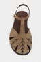 Majes Rome Beige Suede Leather Embroidery Detail Flat Sole Women's Sandals - 5
