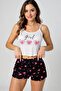 Heart Patterned Suspender Shorts Pajama Set - 3