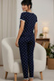 طقم بيجامة محبوك من القطن بنقشة باللون الأزرق الداكن - 3