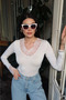 Transparent Lace Detail Blouse-Ecru Ekru