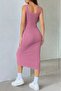 Women's Strappy Square Neck Front Buttoned Midi Camisole Dress - 3