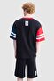 Zian Oversize Crew Neck Printed Embroidered 100% Cotton Men's Black T-Shirt - 5