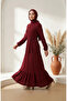 Waffle Fabric Elastic Sleeves Hijab Dress 5588-01 Claret Red - 2