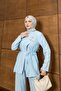 Premium Quality Strawberry Fabric Suit with Gold Button Detail and Thin Belt - 4