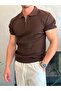 Men's Ribbed Zippered Soft Textured Tshirt Bitter Brown Eca082 - 4