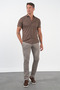 Brown Italian Collar Short Sleeve Pocketless Slim Fit Cotton Shirt 1004260158 - 2