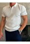 Men's Ribbed Zippered Soft Textured Tshirt White Eca082 - 3