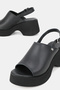 Women's Black Genuine Leather Buckle Platform Heel Daily Sandals - 3